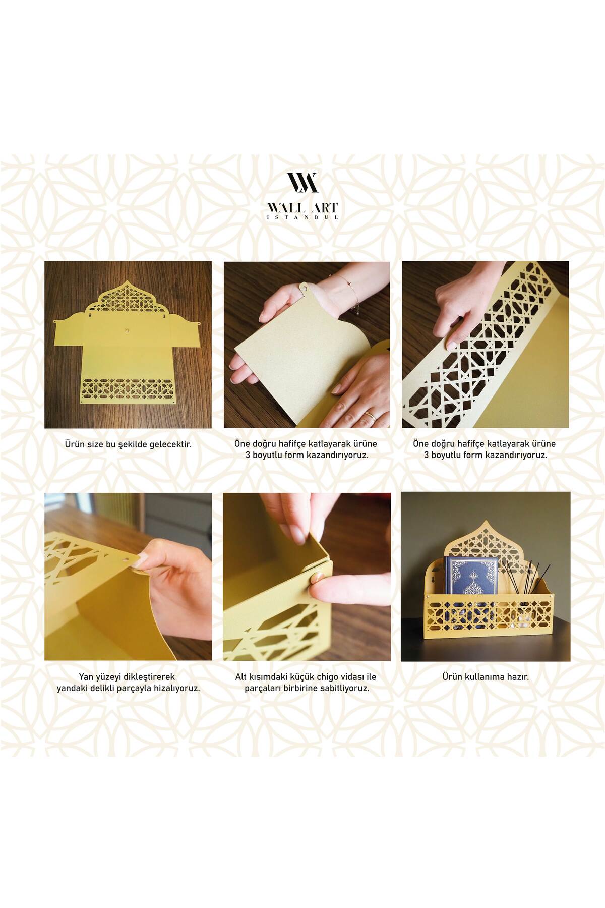 İslami Motifli Metal Duvar Organizeri – Seccade & Kur’an Rafı - WAMH200