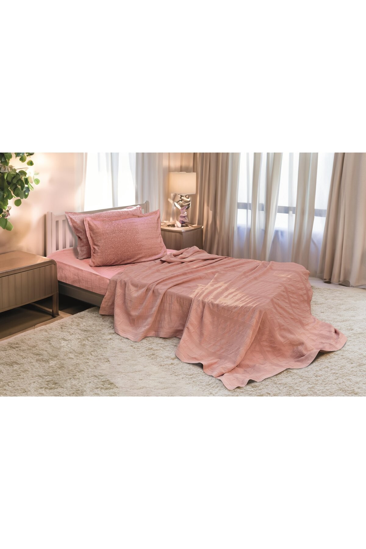 3 PARÇA TEK KİŞİLİK PİKE 170x230 cm, FITTD. ÇARŞAF , YASTIK KILIFI TAKIMI %100 PAMUK
