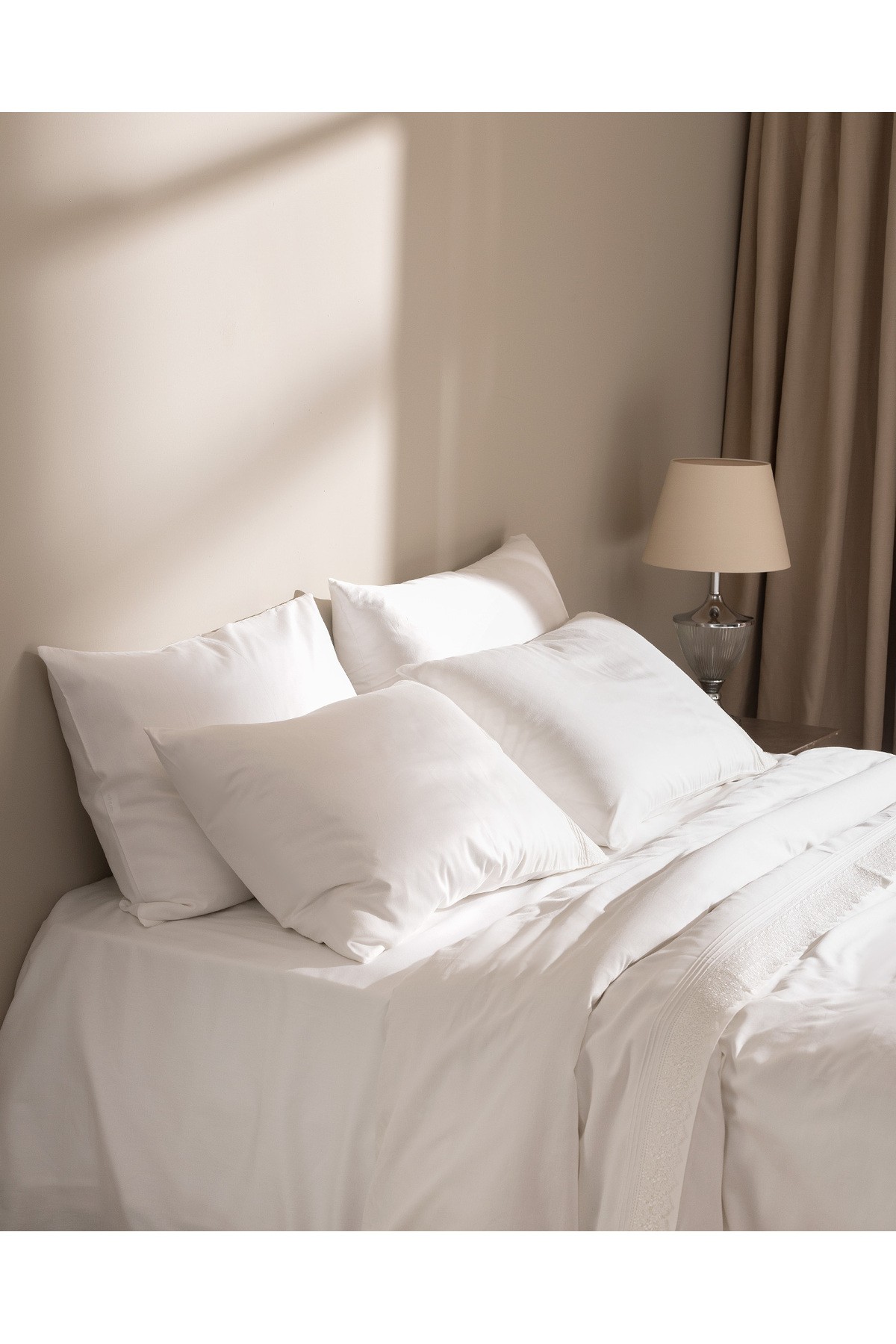 Magou King Size %100 Pamuk Brodeli Saten Nevresim Takımı - Beyaz