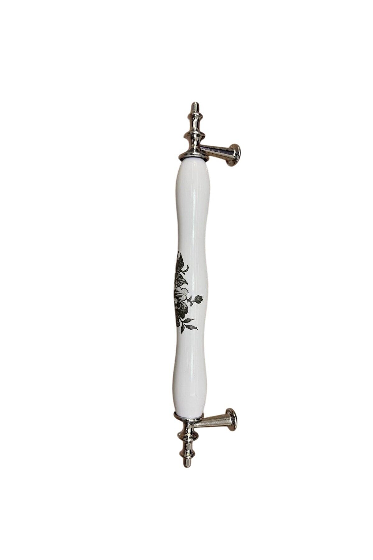 OZKUVVET Porselen Kulp 128mm(12.8cm) Siyah Gül Desenli (Ayak krom) Mobilya Çekmece Kapak Kulbu