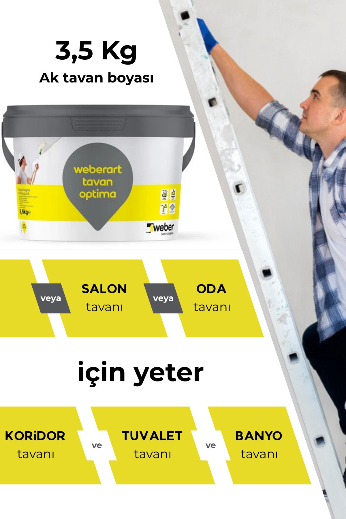 Beyaz Tavan Boyası Weberart Tavan Optima 3,5 Kg (2,0 Litre)