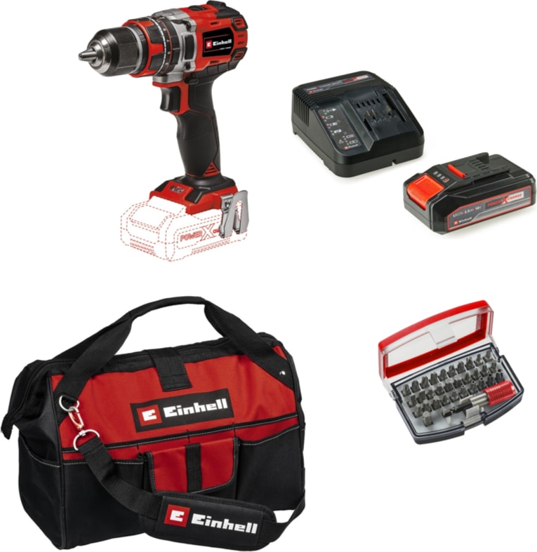 EİNHELL Tp-Cd 18/50 Li-I Bl Solo Darbeli Akülü Vidalama + 1 x 2.5 Ah Akü ve 32 Parça Bits Uç Seti (45/29 Kumaş Çanta)