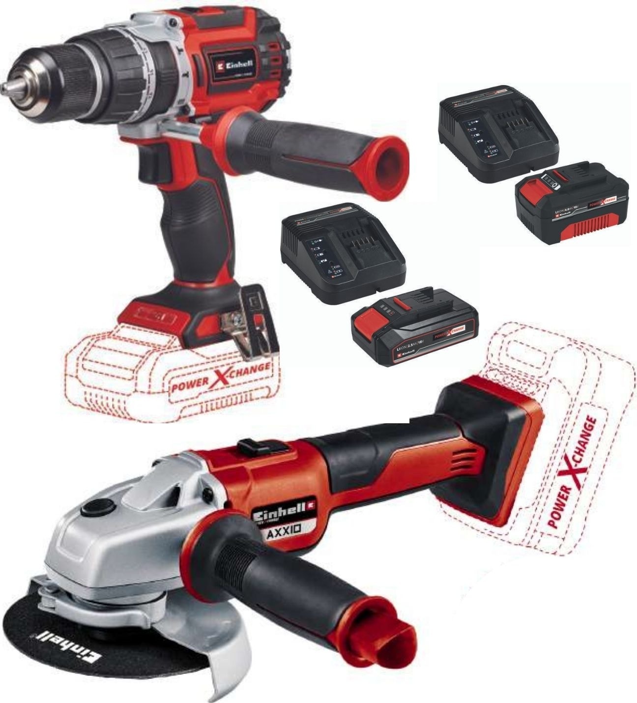 EİNHELL Tp-Cd 18/60 Li-I Bl Vidalama Matkap Axxio 125MM Avuç Taşlama 2.5AH+4.0AH Kömürsüz Set