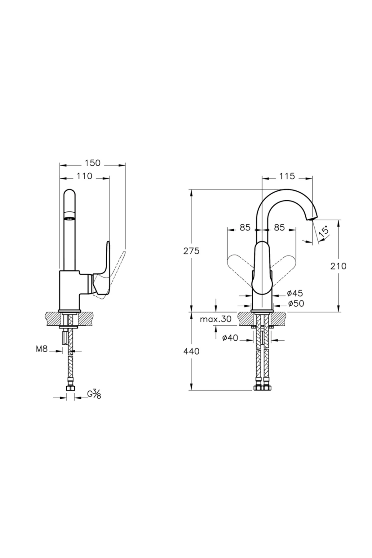 Root Round Lavabo Bataryası A4275436 Döner Borulu - Mat Siyah