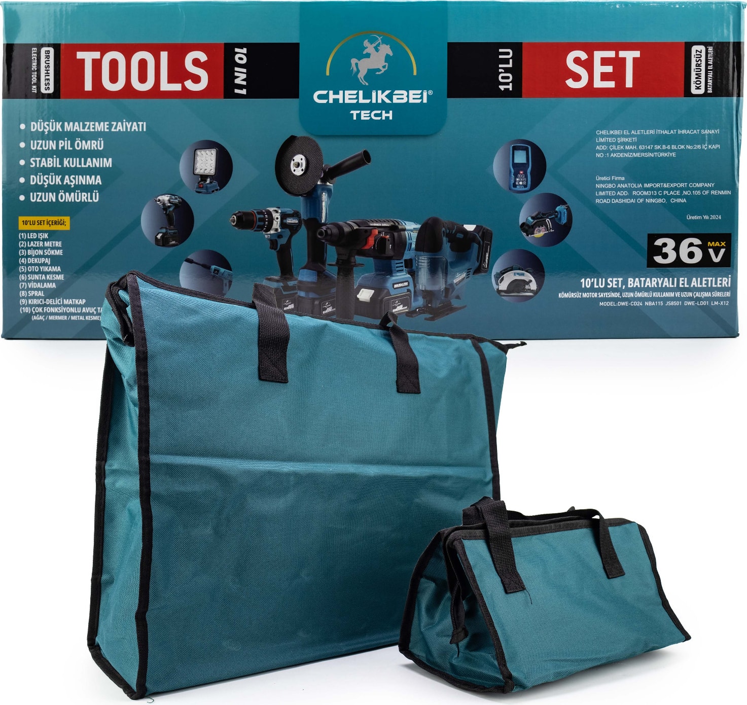 Onlu Set (Led Işık + Kırıcı Delici Matkap+Avuç Taşlama+Somun Sıkma+Vidalama+Sunta Kesme+Dekupaj+Lazer Metre+Oto Yıkama+Çok Fonksiyonlu Avuç Taşlama)