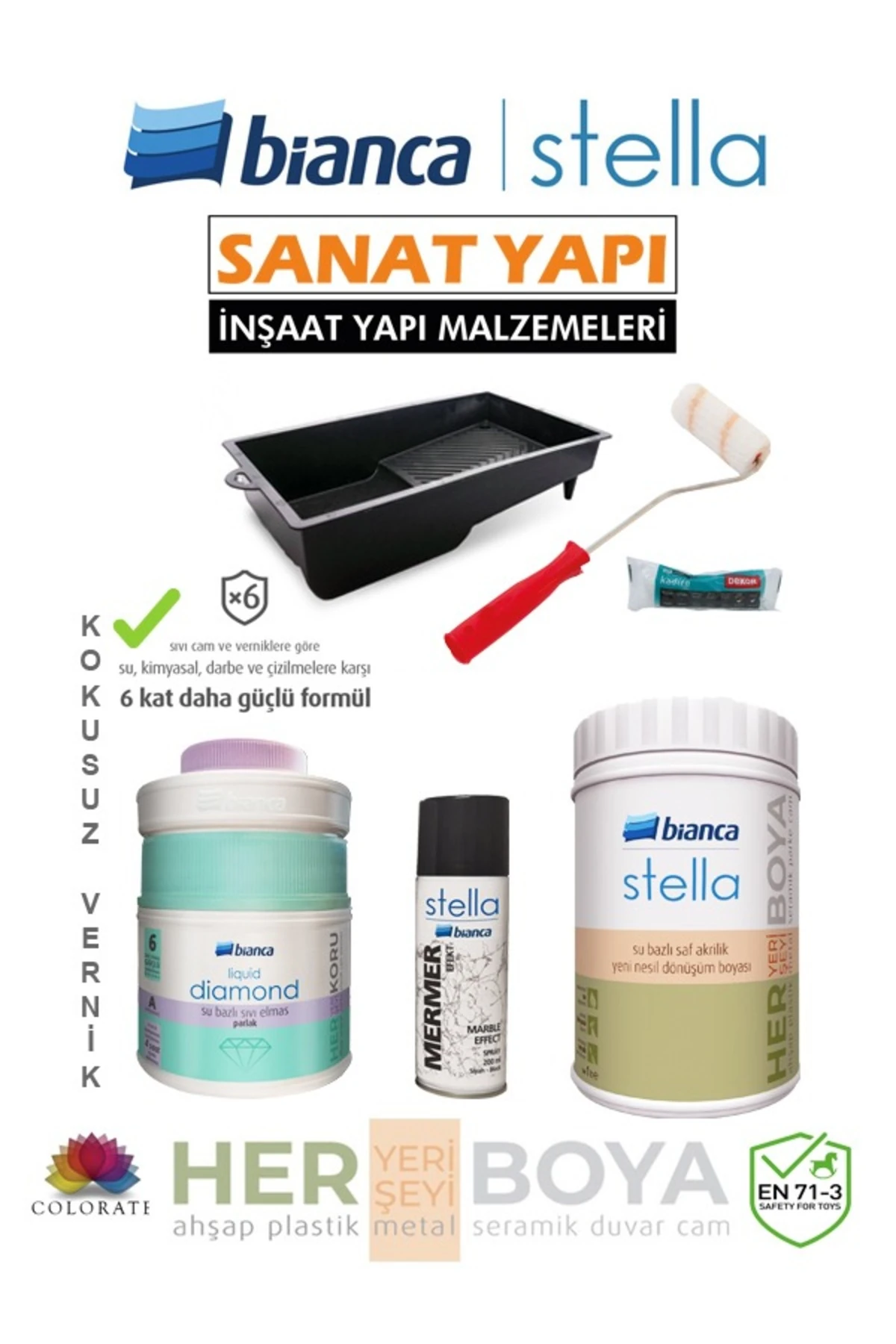 Stella Set 1 Lt - Beyaz Boya +  Siyah Mermer Effekt Sprey +  Diamond Sıvı Elmas Parlak