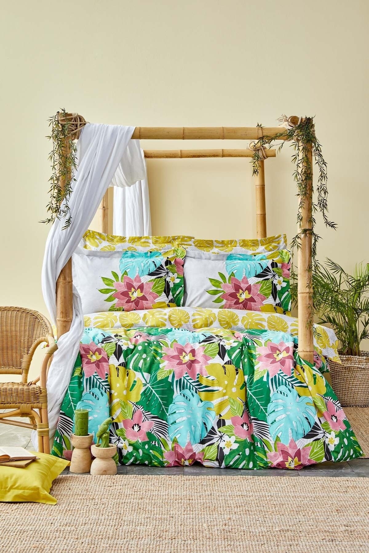Tropic Yeşil %100 Pamuk Çift Kişilik Nevresim Takımı