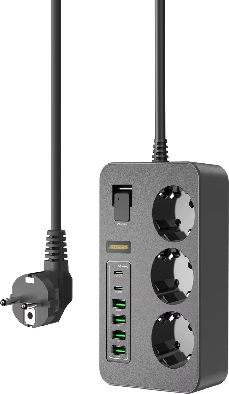 3'lü Akım Korumalı Grup Priz - Çocuk Korumalı 4usb 2 Type-C Portlu