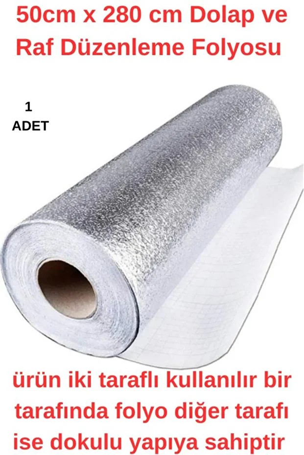 50cm x 280cm 1 Adet Raf Ve Dolap Içi Tezgah Düzenleme Alüminyum Folyo Pratik Mutfak Ofis Düzenleme