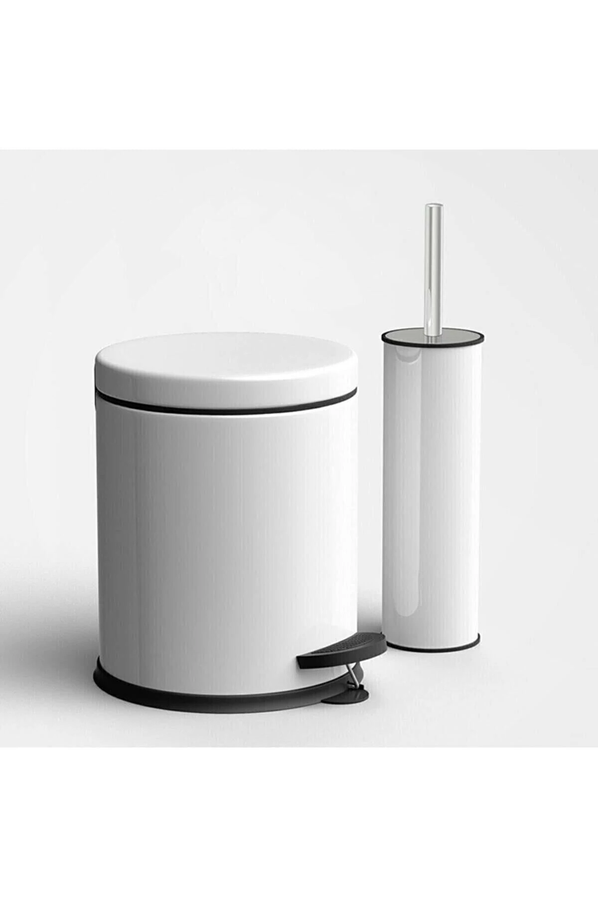 3 Litre Beyaz 2'li Banyo Seti Pedallı Çöp Kovası Wc Klozet Tuvalet Fırça Seti Banyo Çöp Kovası