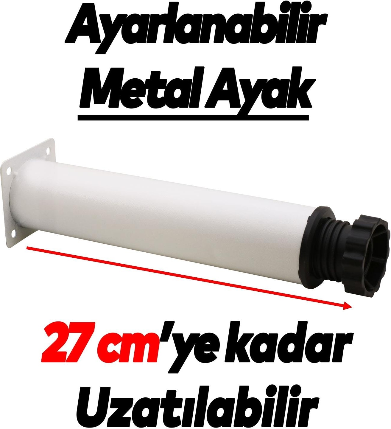 Mobilya Kanepe Baza Koltuk Metal Destek Ayağı Yükseltici Ayarlanabilir Beyaz Ayak 25 cm 4 Adet