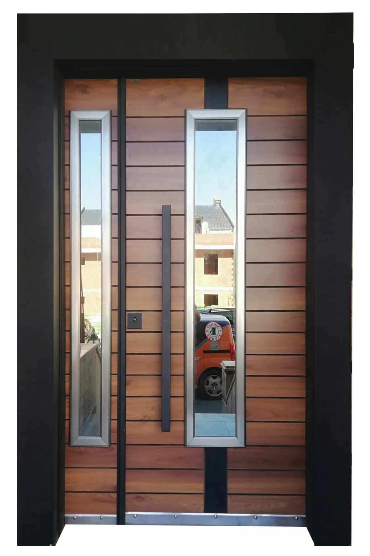 Villa Kapısı, Apartman Giriş Kapısı Siyah Kasalı Saruhan Desen