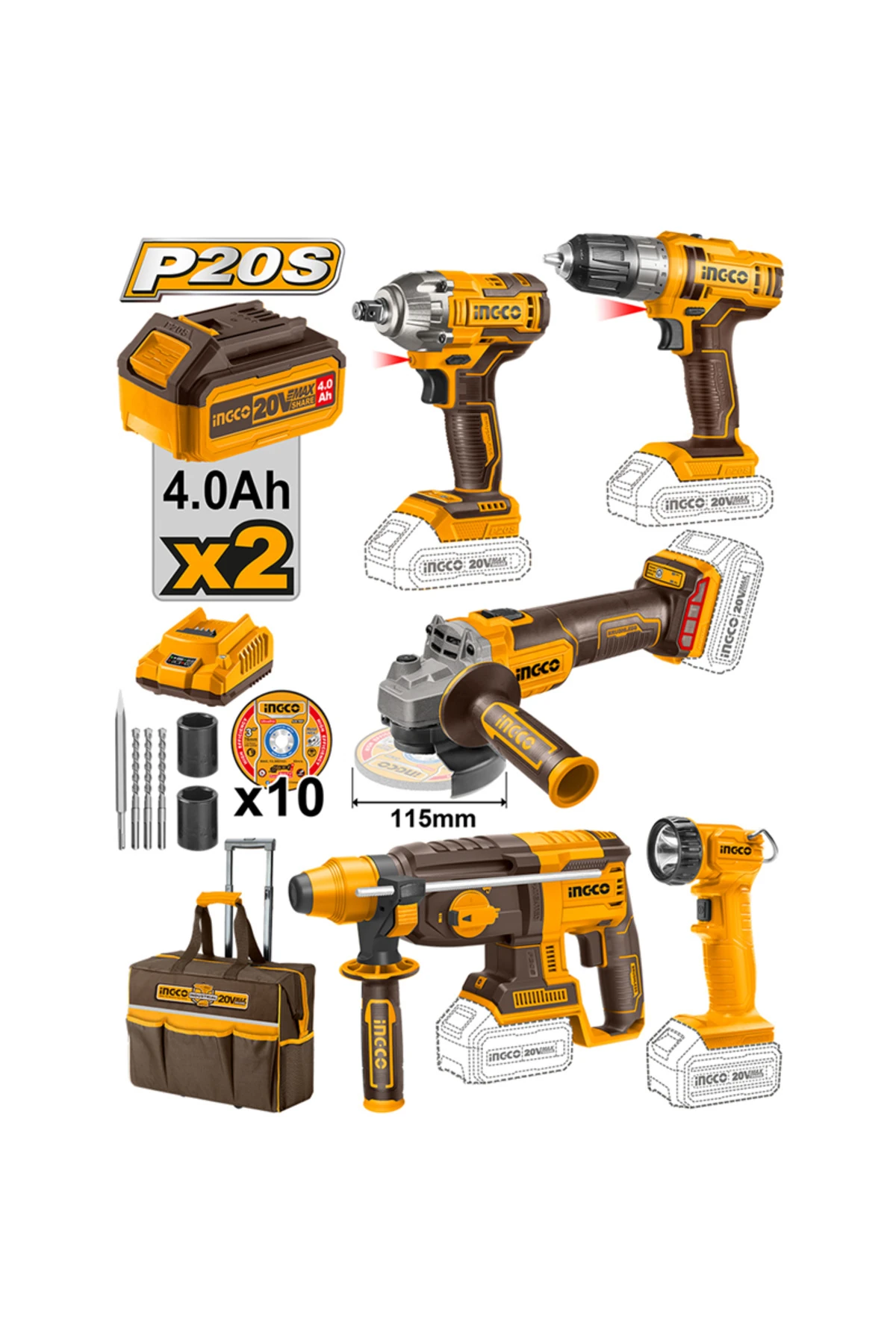 Takım Çantalı Li-ion Akülü 5 li Kombo Set 2 Yıl Darbeli 20 Volt 4.0 - 4.4 Ah 2