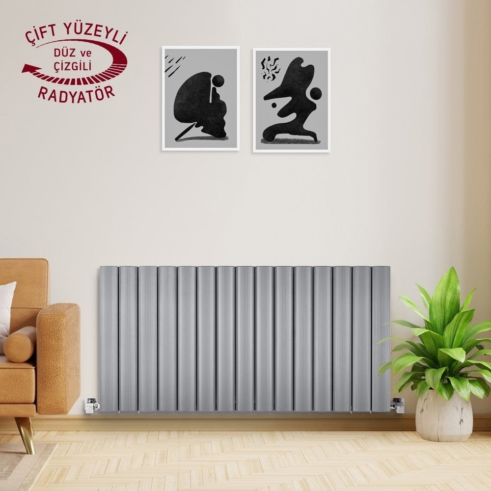 300 x 1435 mm Amber Yatay Gümüş Gri Alüminyum Radyatör Standart Bağlantı