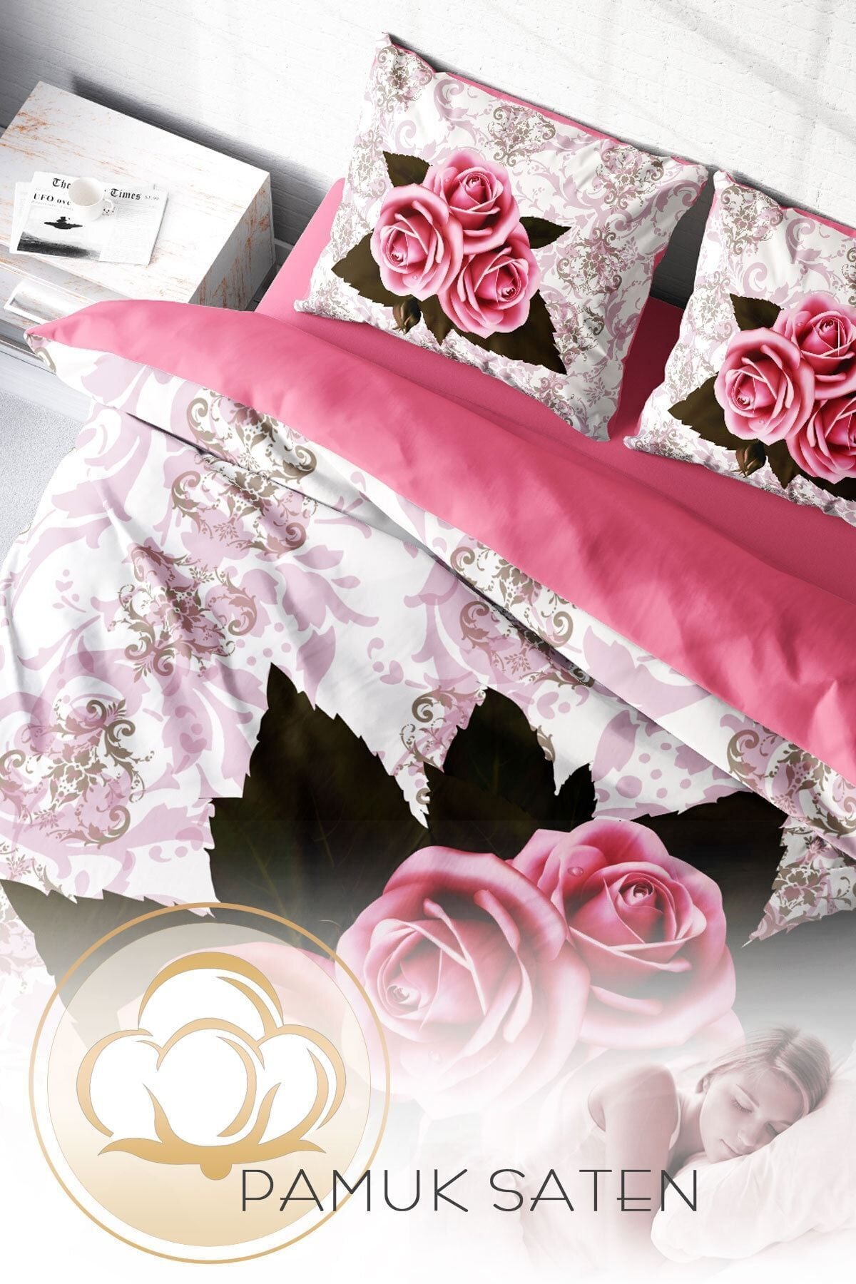 Çift Kişilik Nevresim Takımı 6100 Pamuk Saten 3d Dijital Roses