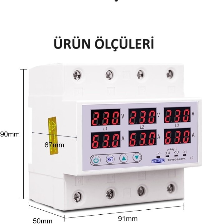 Trifaz Ayrışık Voltaj ve Akım Koruma Rölesi 100A Yüksek Alçak Gerilim ve Akım Koruyucu Röle - Ev Tipi 3 Fazlı Elektrik Bekçisi