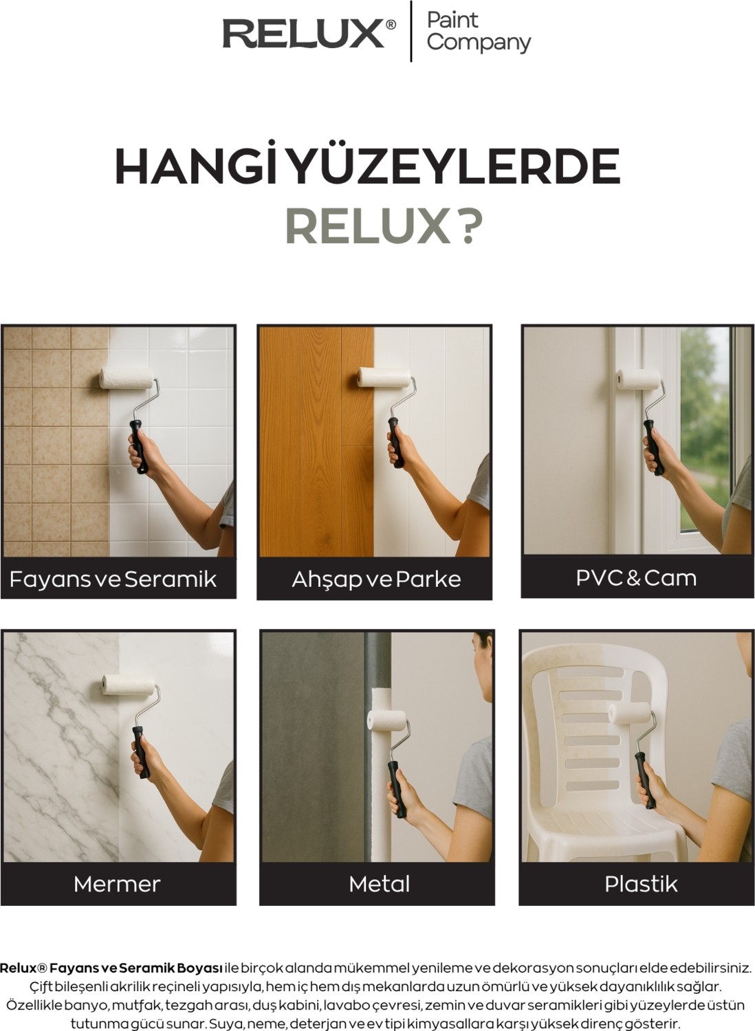 Fayans Boyası – Astarsız ve Vernik Gerektirmez, Parlak, Kimyasal Dayanıklı, Mermer, Ahşap, Metal