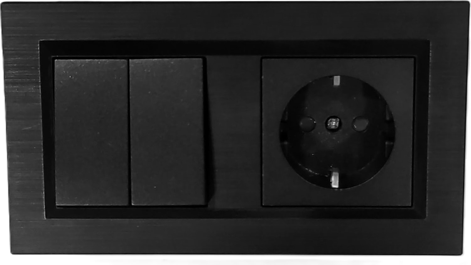 Quantum Siyah Komütatör (İkili Anahtar)+ÇOCUK KORUMALI Topraklı Priz 2'li Set (ovivo)