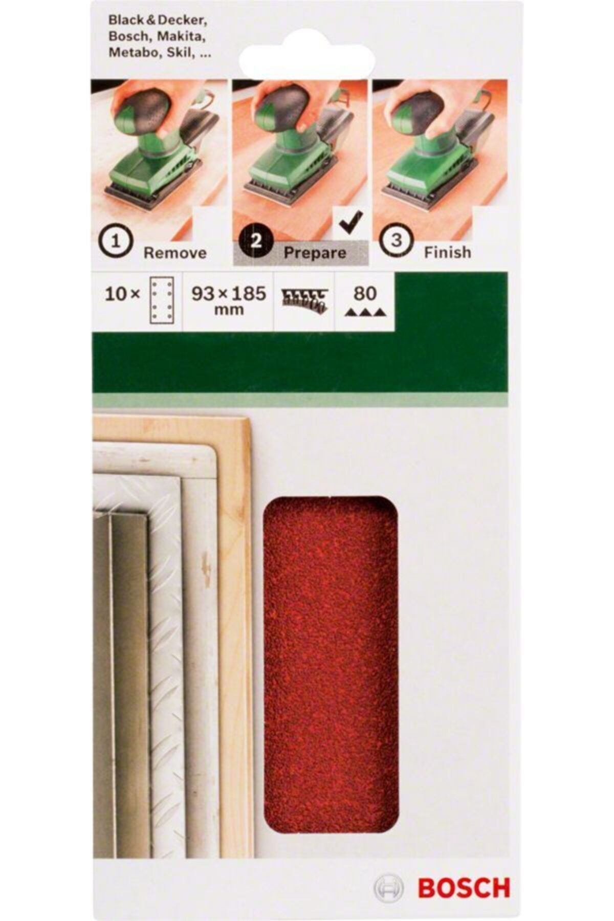 - Titreşimli Zımpara Kağıdı 10'lu, 93 X 185 Mm 80 Kum 8 Delik