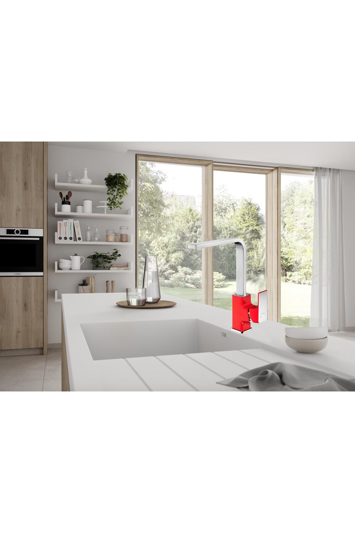 Tiera Eviye Mutfak Bataryası- Krom Kırmızı 103318065