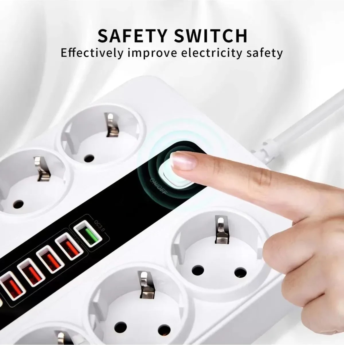 6'lı Grup Priz 4xusb 2xtype-C Çıkışlı Isıya Dayanıklı Power Tuşlu 2 mt Kablolu Priz Çoğaltıcı