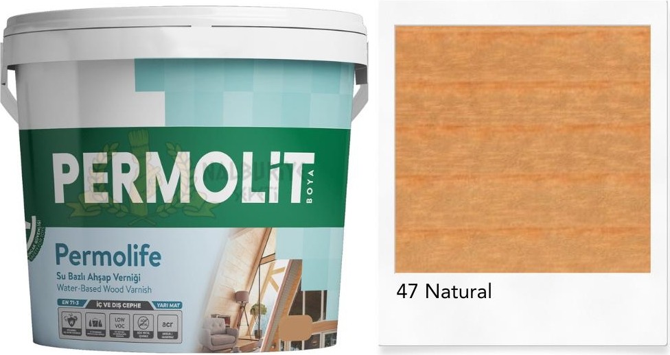 Permolife Su Bazlı Parlak Ahşap Vernik - Natural - 0.75 Lt.