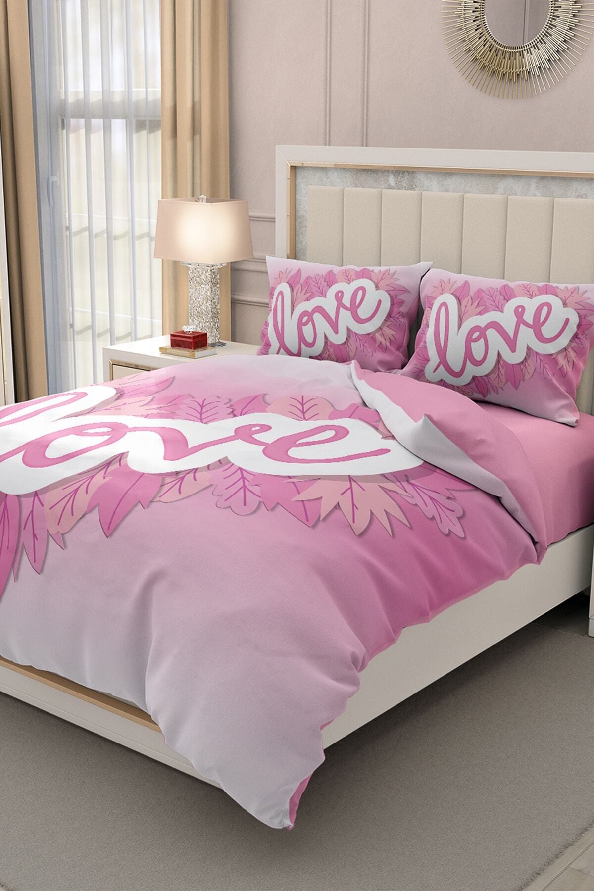 Kıng Sıze Sevgililer Günü Çift Kişilik Nevresim Takımı%100 Pamuk Saten 3d Aşkıma Özel 220x240cm