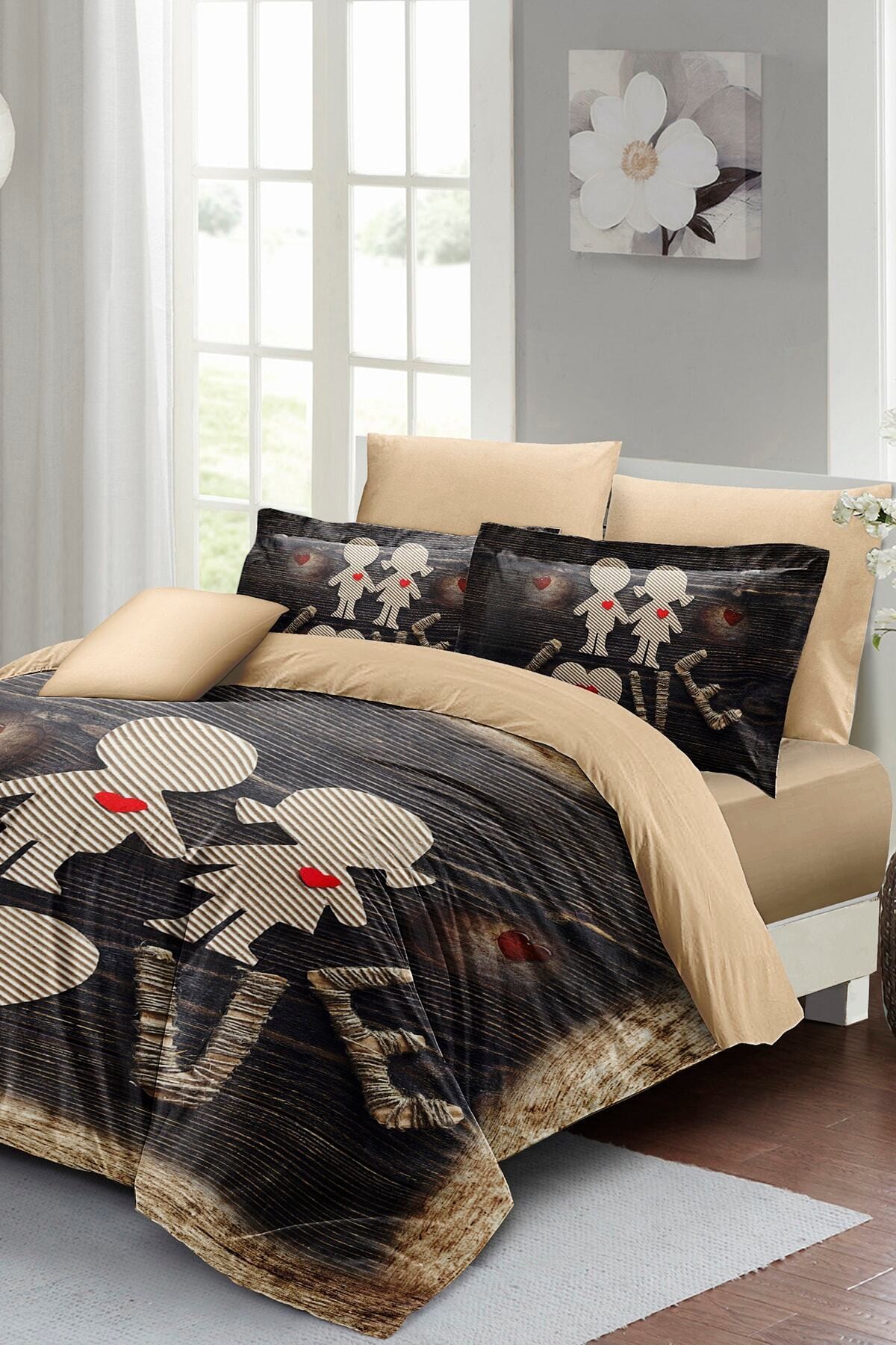 Kıng Sıze Sevgililer Günü Çift Kişilik Nevresim Takımı%100 Pamuk Saten Kalbim Sende 220x240cm