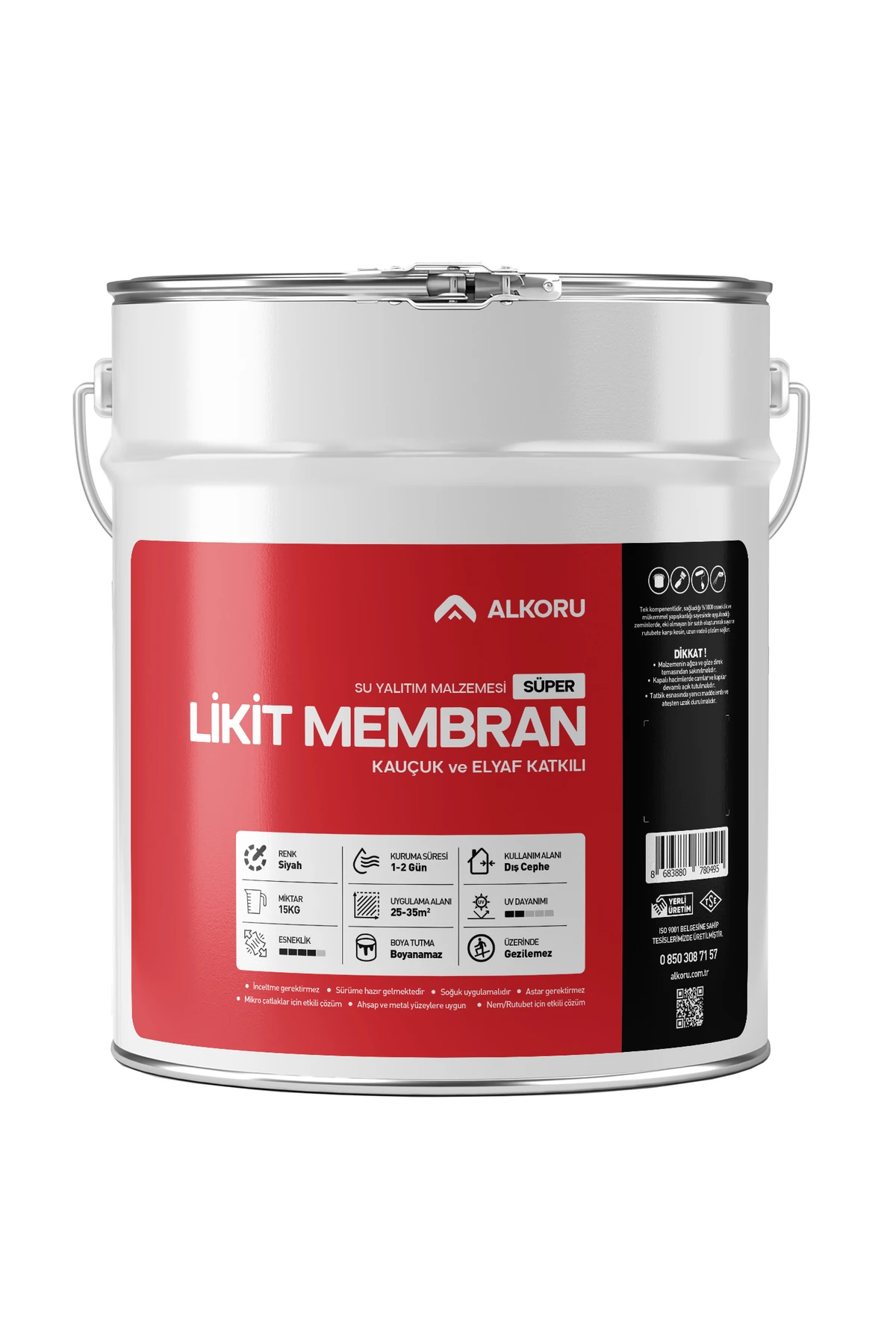 Alkoru 15 Kg Süper Kauçuk Ve Elyaf Katkılı Likit Membran Uv Dayanımlı Su Yalıtım Izolasyonu