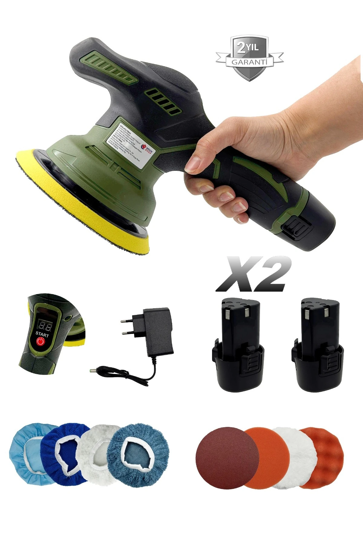 Çift Akülü Orbital 48 V Lityum 2x Batarya 6 Devir Ayarlı Detay Pasta Cila Zımpara Polisaj Makinesi.