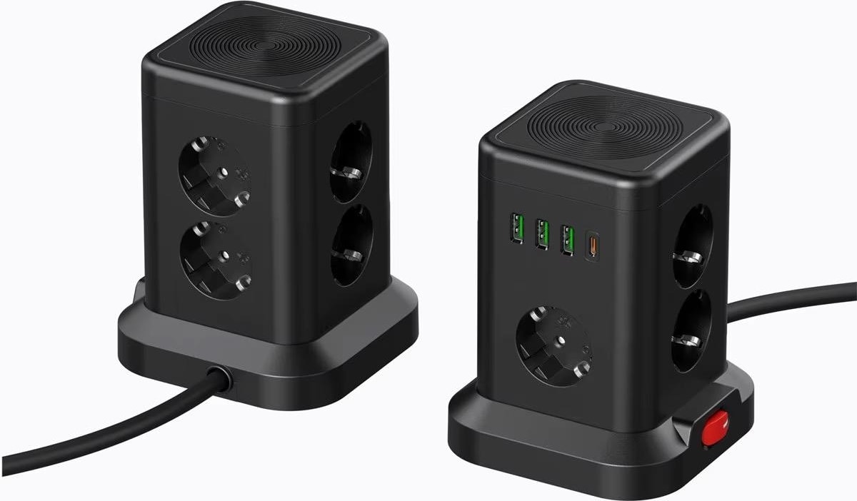 Akım Korumalı Priz Kablosuz Şarj Istasyonu 7x Soket 3x USB 1xtype-C Kablolu Grup Priz Çoğaltıcı