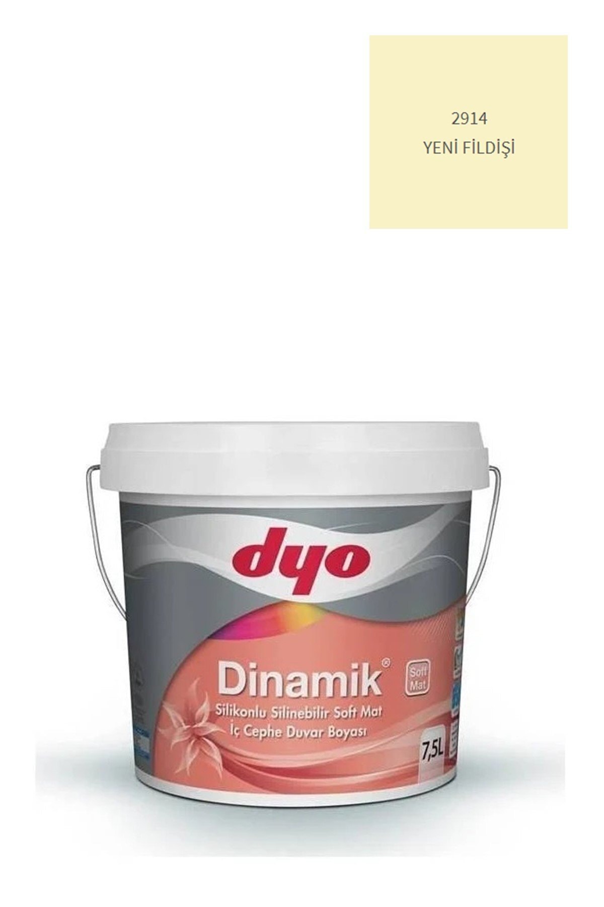 Dinamik Silikonlu Silinebilir Soft Mat İç Cephe Duvar Boyası 2914 Yeni Fildişi 7,5 lt