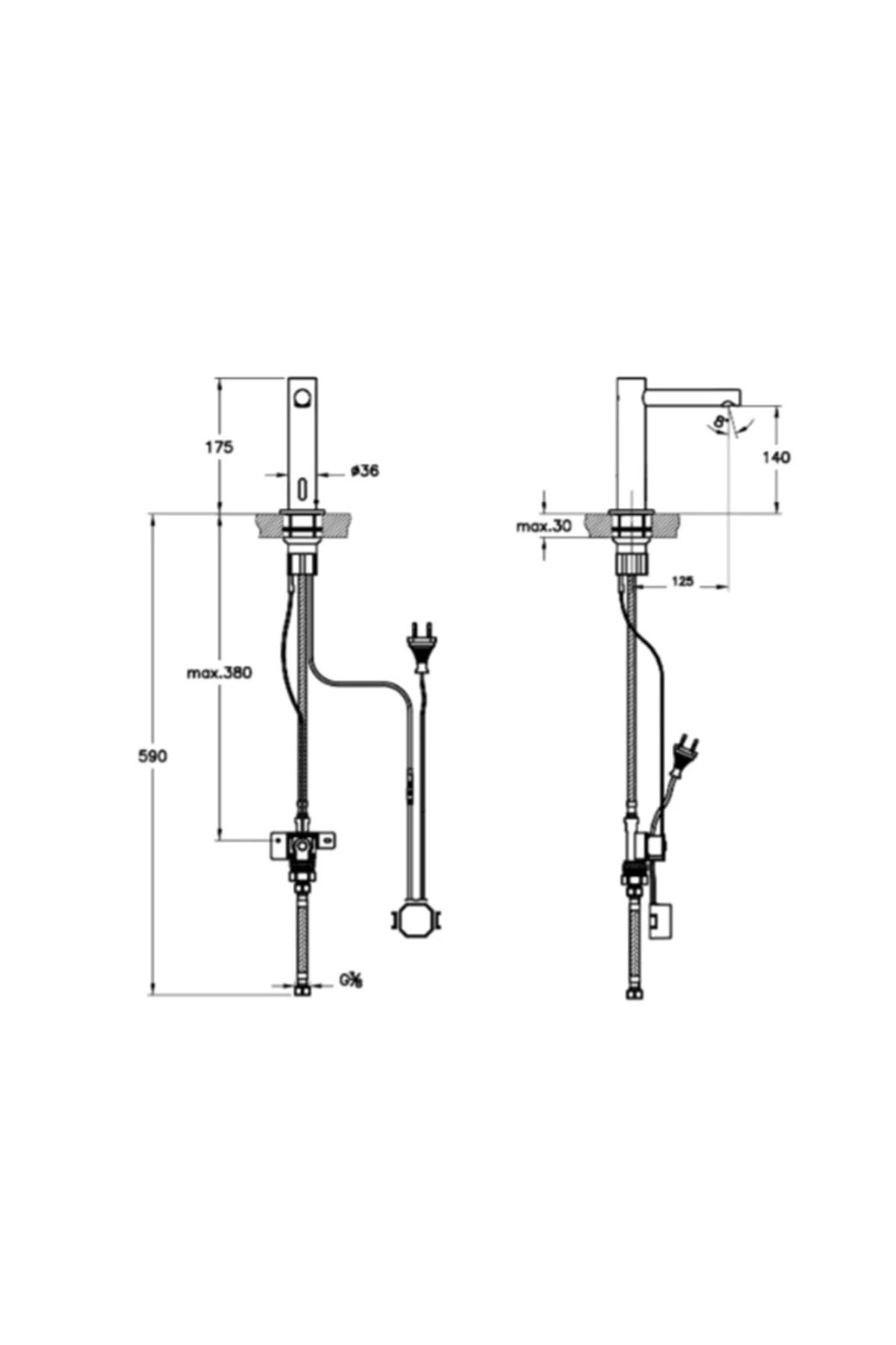 Origin A47215 Tek Su Girişli Fotoselli Lavabo Bataryası, Elektrikli, Krom