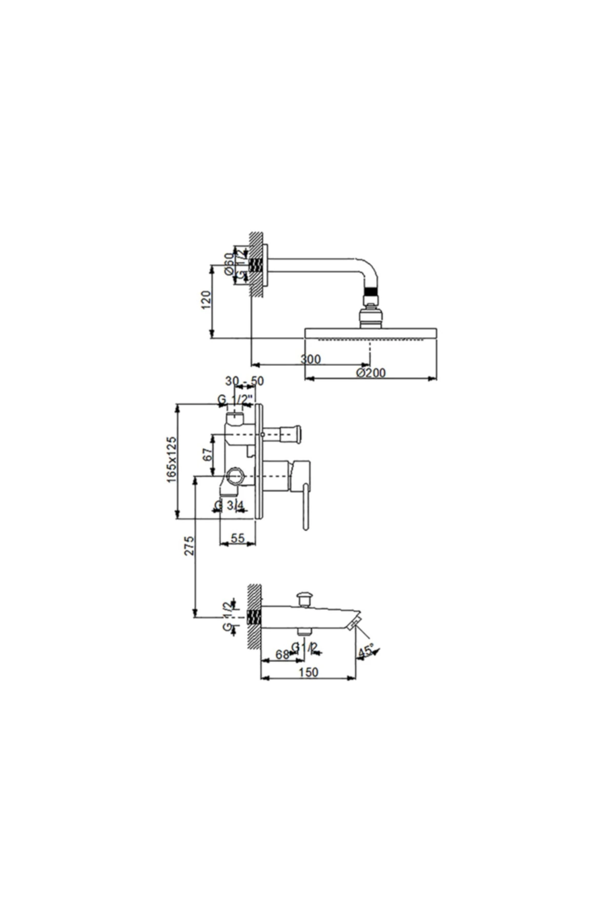 DOMİNO ANKASTRE BANYO BATARYA VALFLİ GAGALI SET