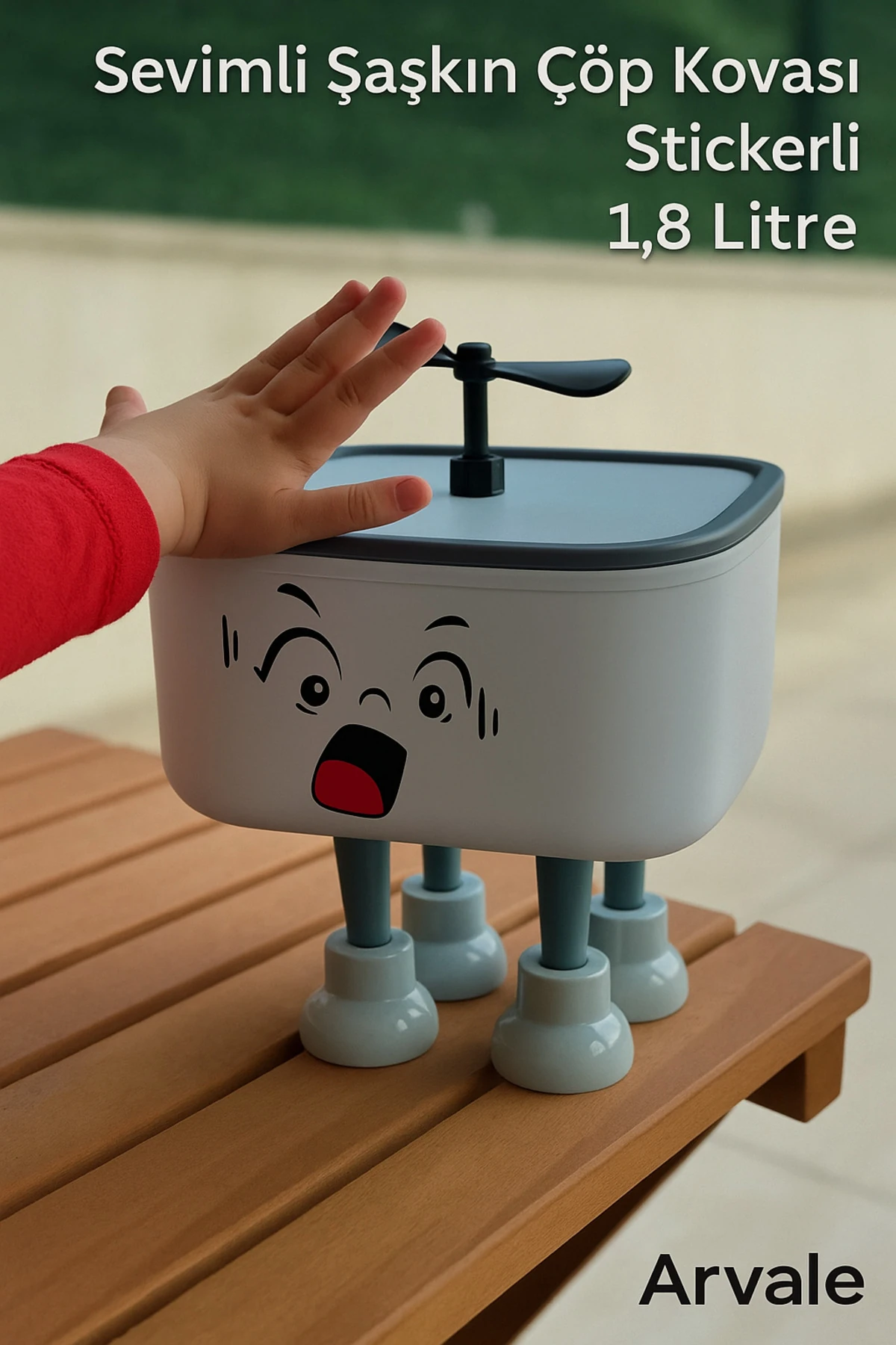 Sevimli Fırfırlı Klik Kapaklı Çöp Kovası | Stickerlı 1,8 Litre