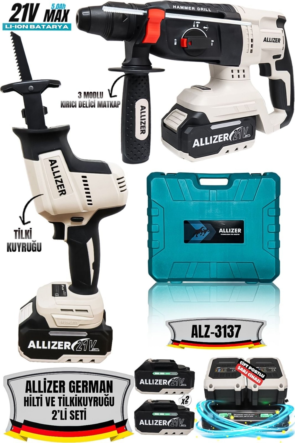 Allizer 2'li Set Gri (Hilti - Tilki Kuyruğu)