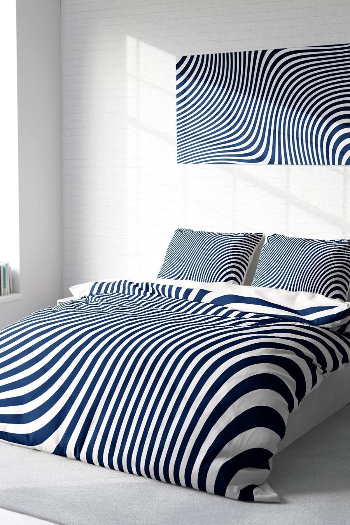 Nevresim Takımı %100 Doğal Pamuk Çift Kişilik 3d Digital Blue Line