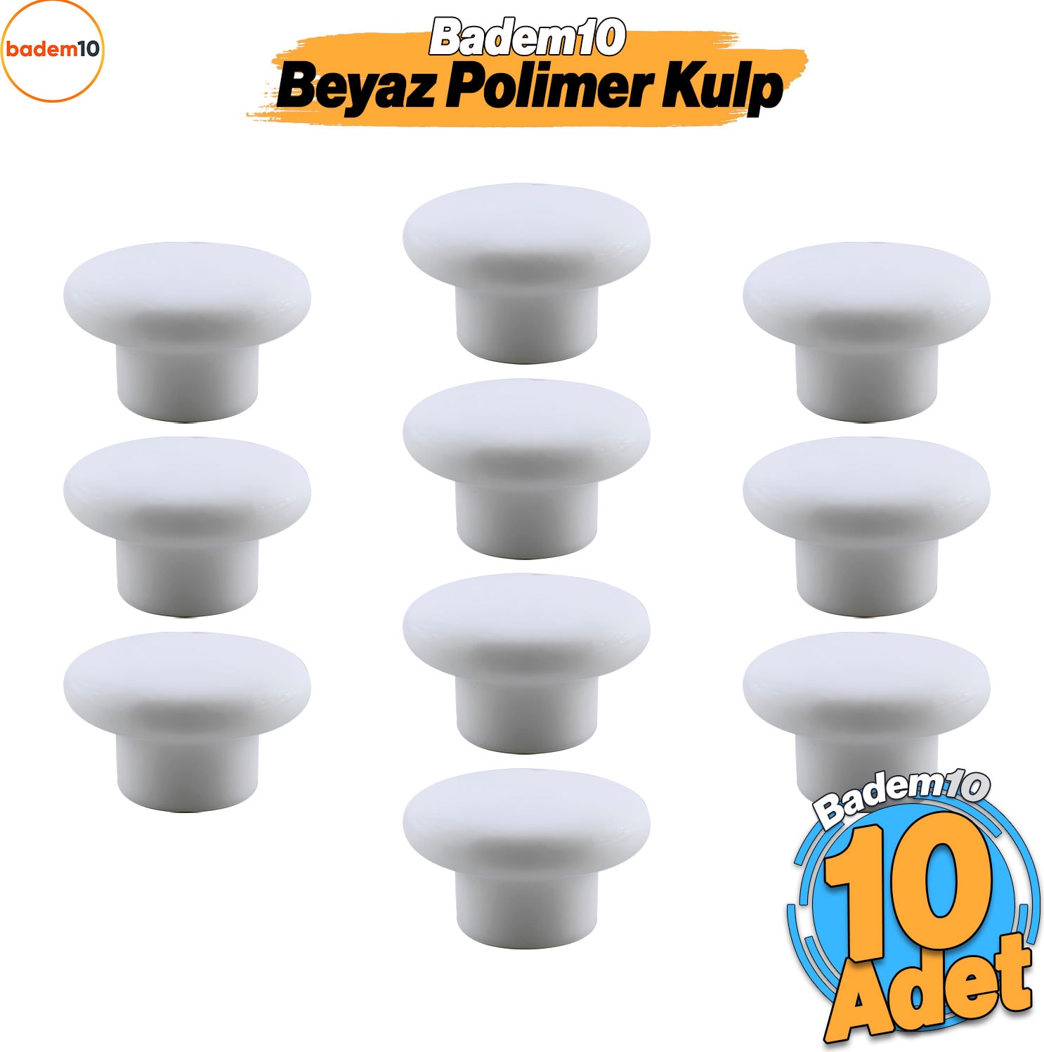 Bohem Beyaz Mantar Kulp Düğme 10 Adet Çekmece Mutfak Mobilya Dolabı Dolap Kulpu Kulbu Plastik Kulp