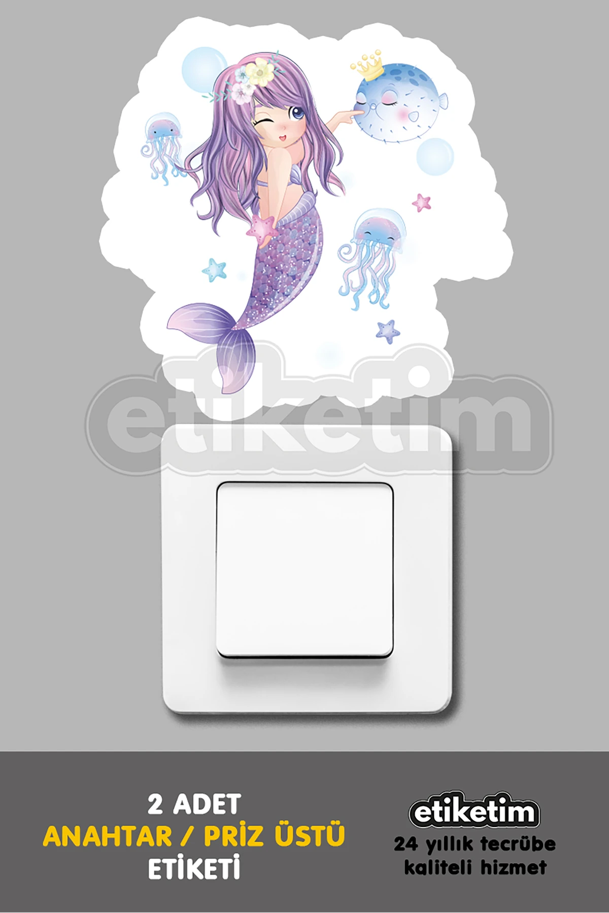 Priz Üstü Etiket Sevimli Deniz Kızı Sticker 2'li Paket