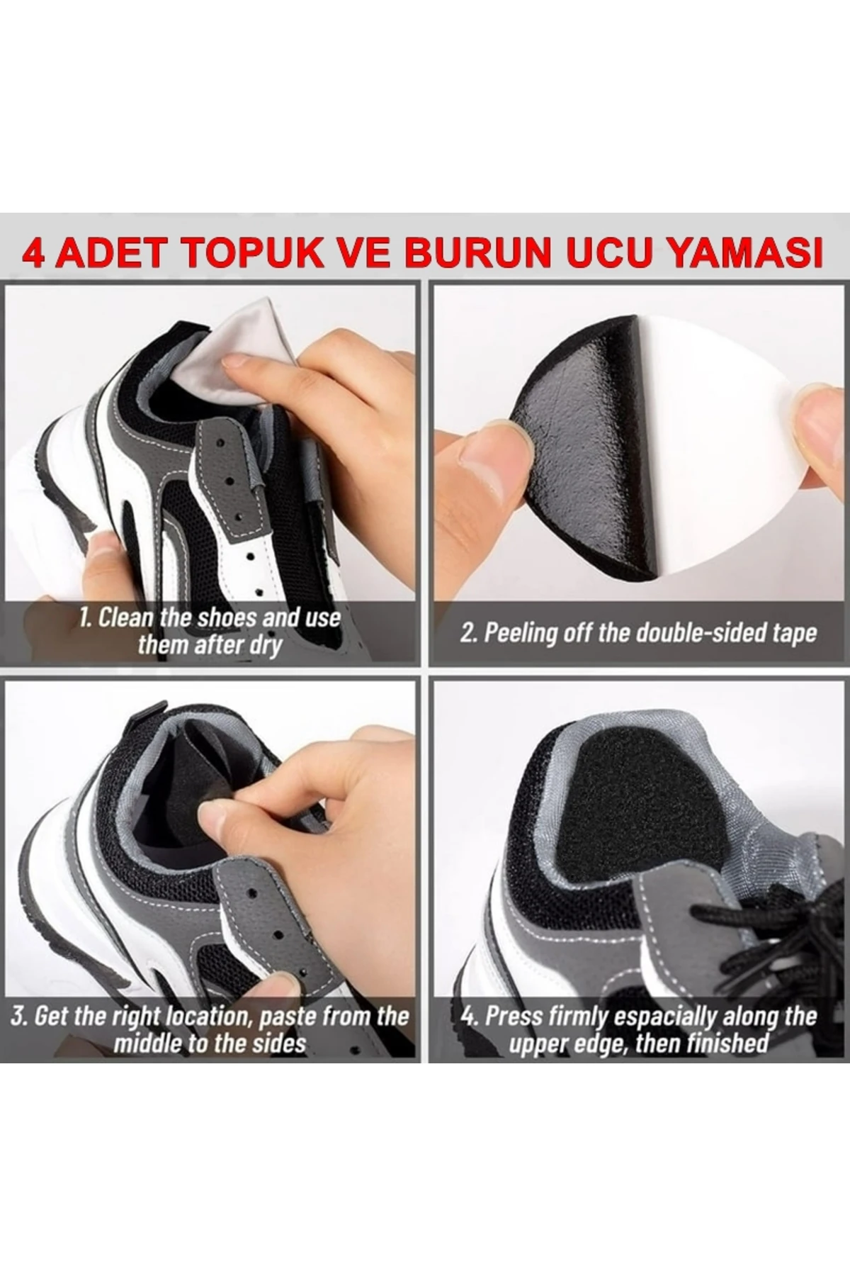 4 Adet Yuvarlak Siyah Ayakkabı Yaması Spor Ayakkabı Tamir Delik Onarım Yaması Kendinden Yapışkanlı