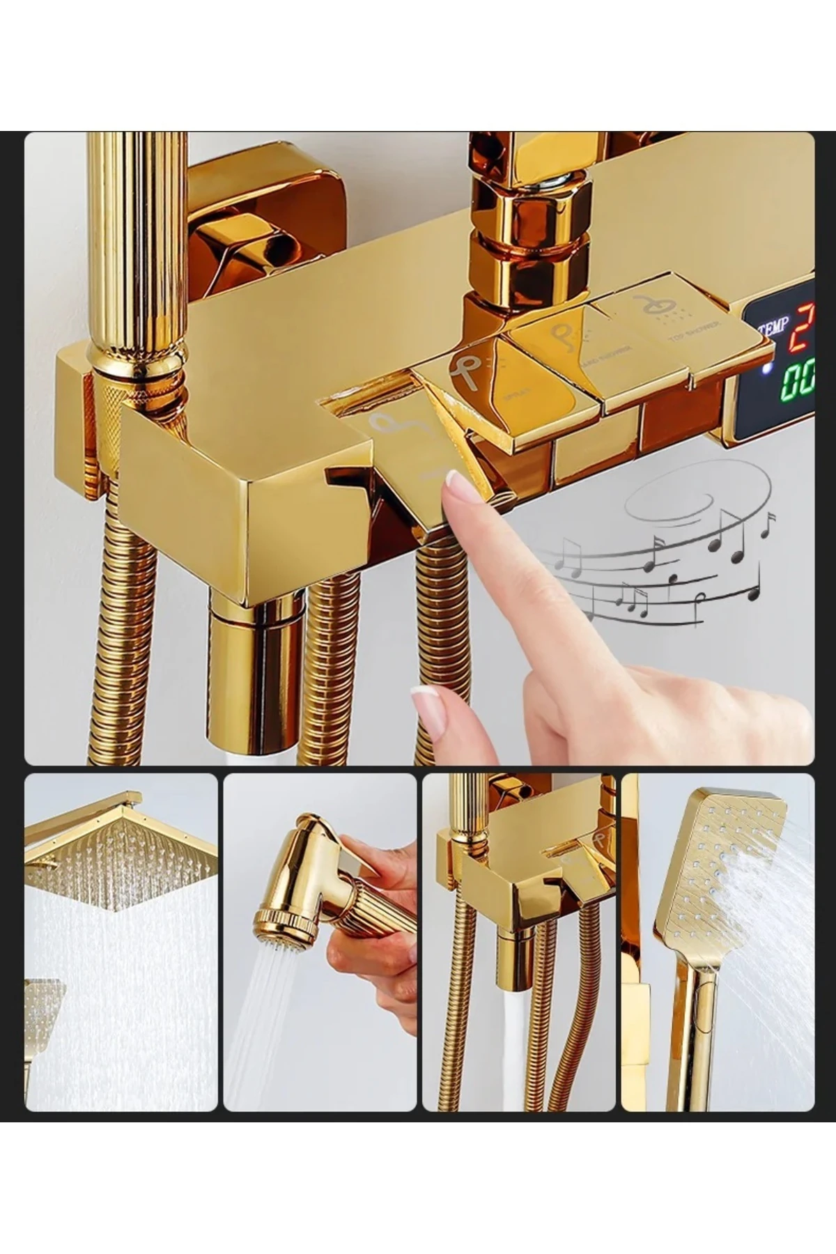 DİJİTAL SICAKLIK LED EKRANLI BANYO DUŞ SETİ PİYANO TUŞLU YENİ TASARIM GOLD 7 YIL GARANTİLİ İTHAL