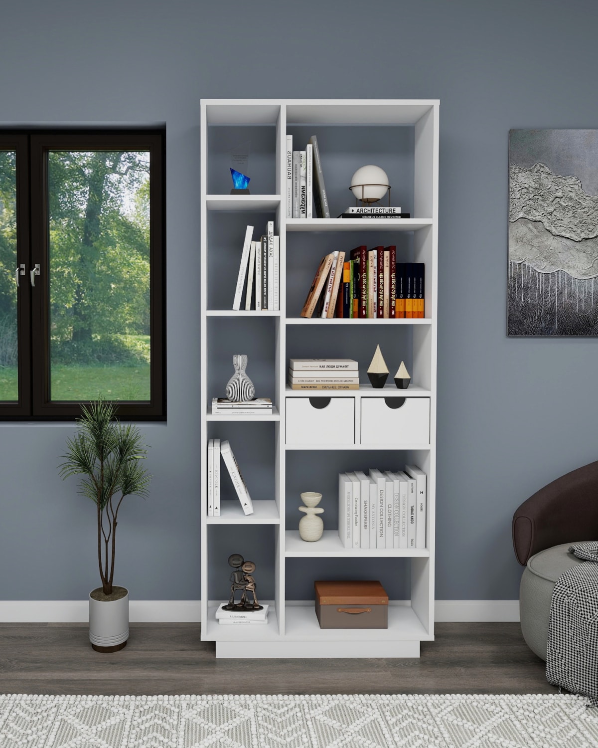 Luma 10 Bölmeli 2 Dolaplı Modern Kitaplık Beyaz - Luma