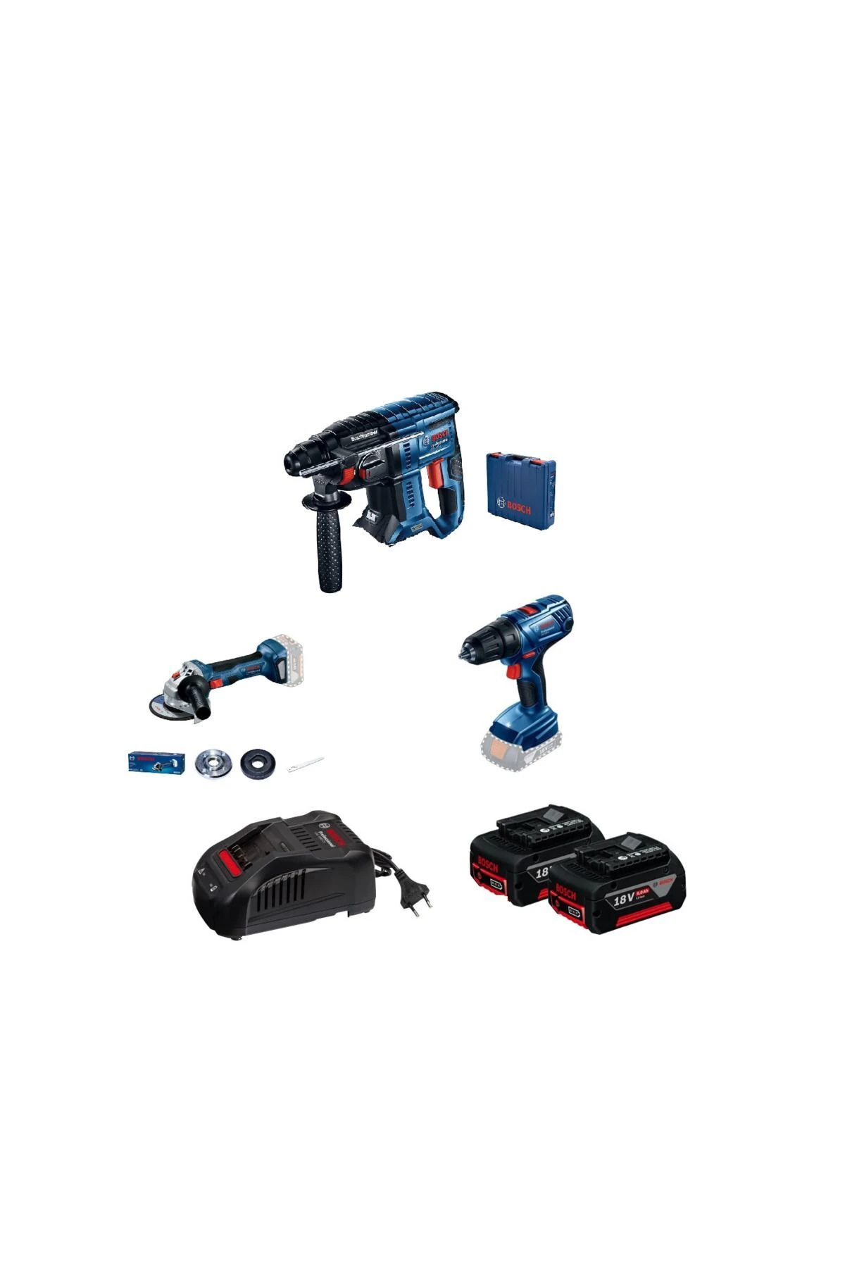 GBH180-Lİ KIRICI DELİCİ  + GWS180-Lİ AVUÇ TAŞLAMA + GSR180-Lİ VİDALAMA + 2 X 5 AH AKÜ + ŞARJ CİHAZI