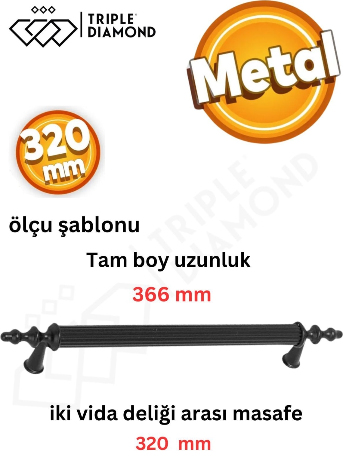 320 mm Metal Mat Siyah Çekmece Kulpları Mutfak Dolap Mobilya Kulpu 1 Adet ( 32 cm ) = 320 mm
