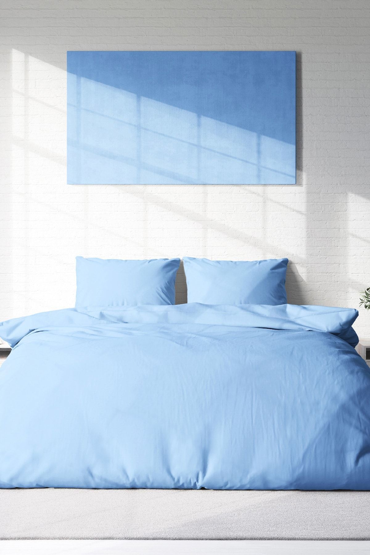 Kıng Sıze Soft Mavi Lux Pamuk Ranforce Çift Kişilik Nevresim Takımı 220x240cm