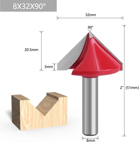 8X32X90 Derece Lavıe 8mm Shank 60 90 120 V Tipi Planya Kesici Oyma Kanal Açma Araçları Yönlendirici Bit Seti Emniyet Freze Kesiciler (Yurt Dışından)