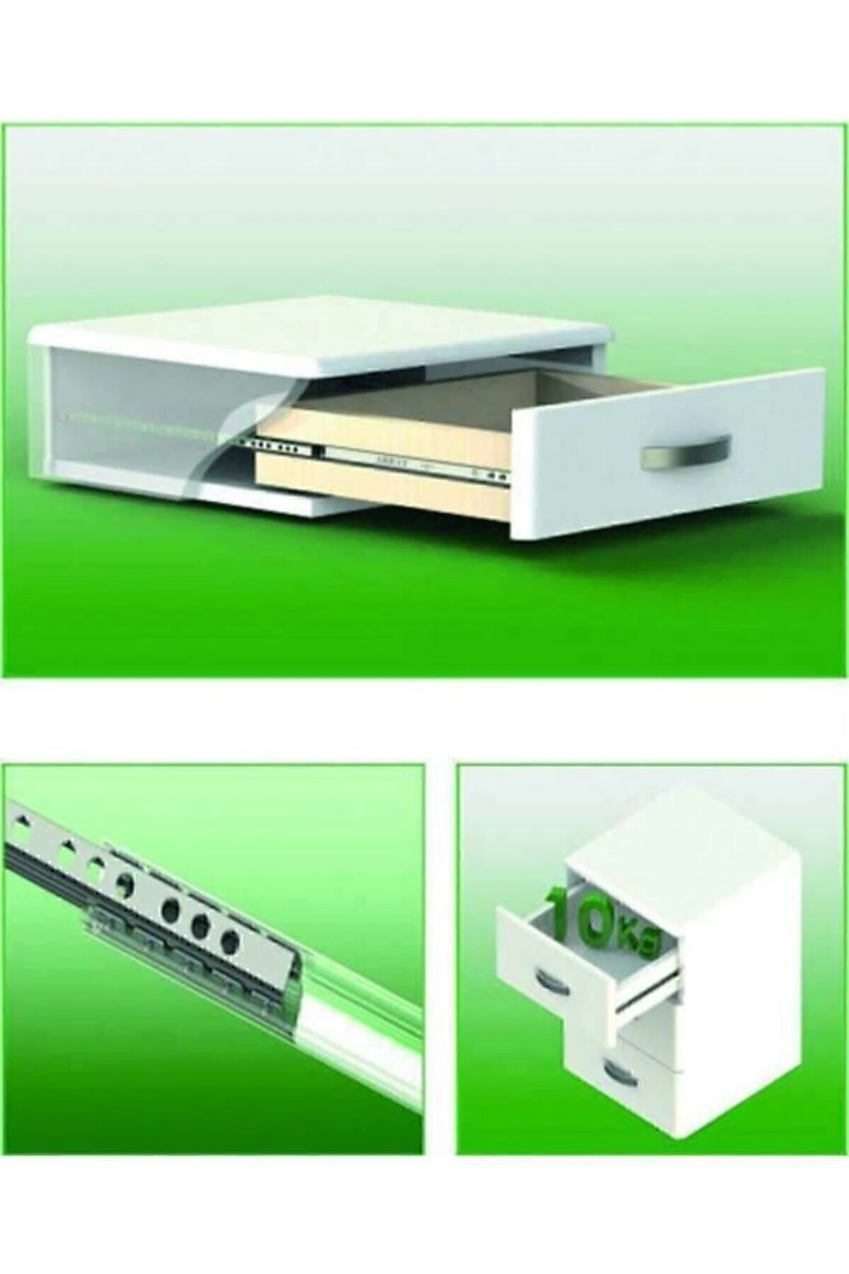 17mm Gömme Ince Teleskopik Bilyeli Dolap Çekmece Rayı 34,2cm