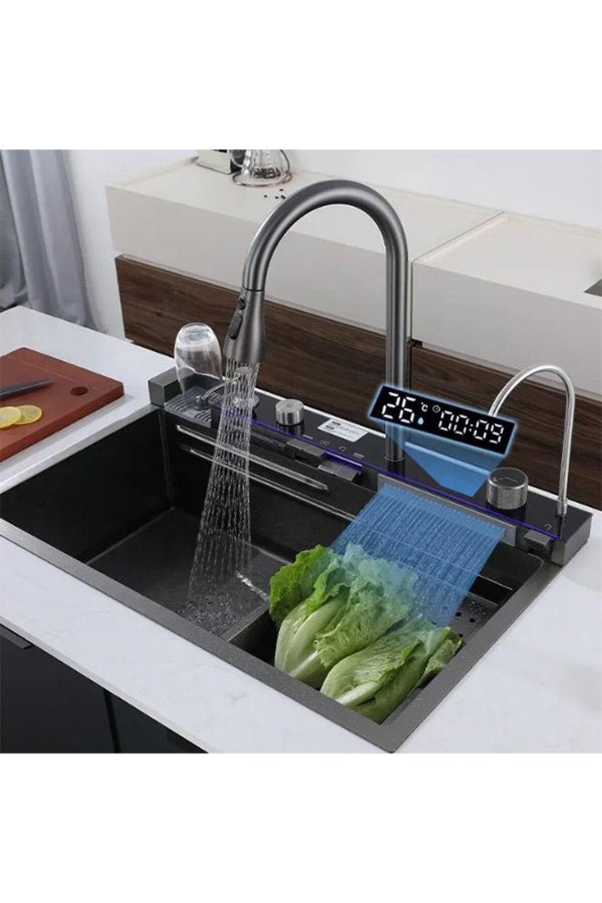 Mutfak Evyesi Dijital Göstergeli Lüks Tasarım  Petek Desenli Teknolojik Eviye 5 Yıl Garanti