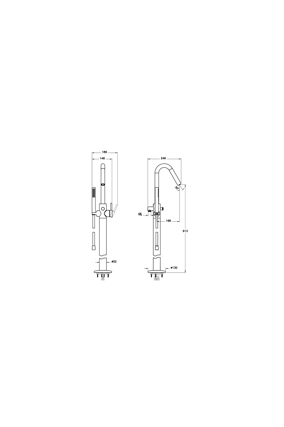 Origin A4268136 Yerden Küvet Bataryası, El Duşlu, Mat Siyah