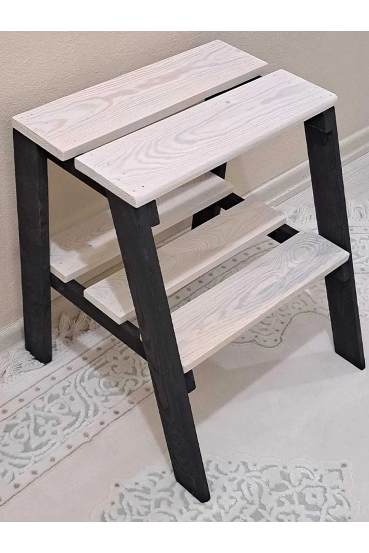 Ahşap Tabure Basamaklı Merdiven Yükseltici Dayanıklı Tabure Siyah-beyaz